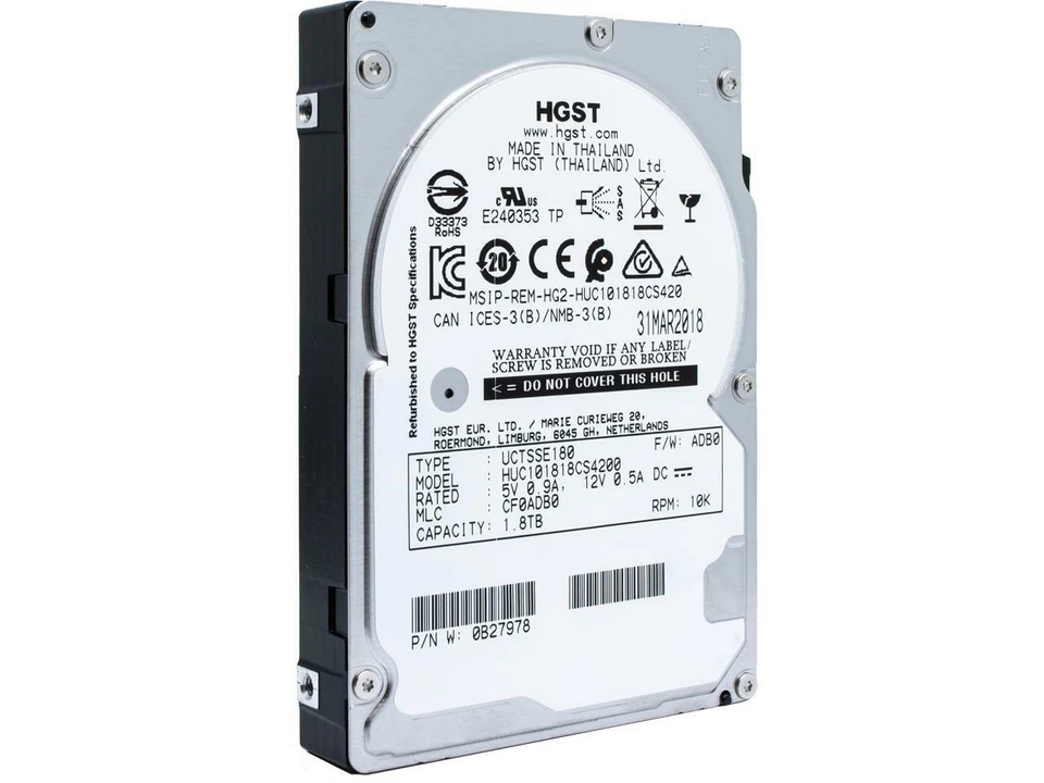 HGST 1.8TB  2.5" SAS 12G 10K 4Kn 128MB Server Hard Drive HDD HUC101818CS4200 - Image 1 of 1