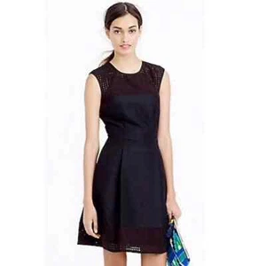 Vestido sin mangas J Crew perforado mezcla algodón seda línea A talla 10 negro nuevo con etiquetas - Imagen 1 de 9