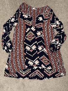 Roxy Women’s Black Geometric Beach Pool Swim Coverup Dress Medium M EUC - Picture 1 of 4