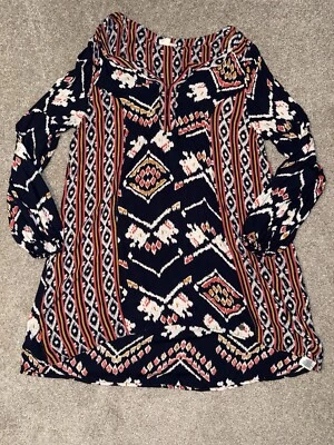 Vestido feminino Roxy preto geométrico praia piscina natação cobertura médio M em excelente estado usado - Imagem 1 de 4