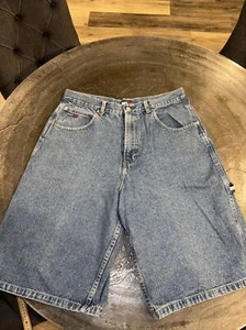 Vintage Tommy Hilfiger Shorts Mens Waist 34 Carpenter Skater Jorts Y2K Denim 12” - Picture 1 of 7