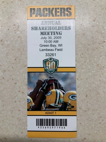 NFL 2009 Green Bay Packers Annual Shareholders Meeting Ticket!* Cover