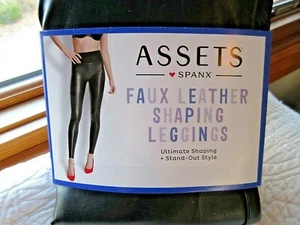 SPANX ASSETS LEGGINGS SIZE XL FAUX LEATHER ALL OVER SHAPING BLACK TUMMY CONTROL - Picture 1 of 4
