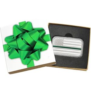Hand-Enameled Thin Green Line Flag 1oz .999 Silver Bar SilverTowne in Gift Box - Picture 1 of 8