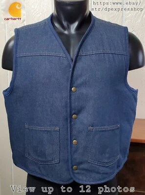 Chaleco Jean Carhartt De Colección Denim Sherpa Forrado Frente a Presión Para Hombres Talla XL Foto 1 de 4
