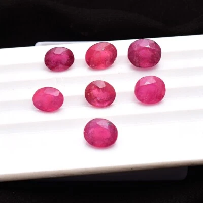 7 Pcs Natural Mozambique Ruby Oval Faceted Cut 10mm-11mm Rich Red Gemstones Lot - Image 1 of 4