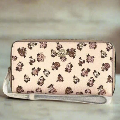 Cartera de teléfono Coach Rosette floral con cremallera larga muñeca rosa lona CZ329 correa Foto 1 de 4