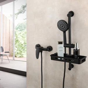 Grifo de ducha de mano de 2 vías negro para baño de montaje en pared + juego de estante de almacenamiento - Imagen 1 de 7