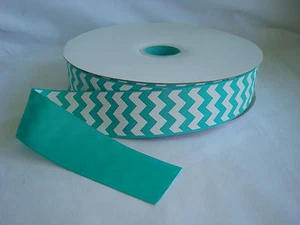 100 YARDS - 1.5" - 1 1/2" Tropic & White Chevron Grosgrain Ribbon-100% Polyester - Picture 1 of 1