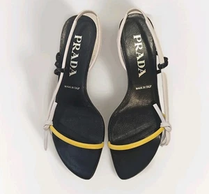 Prada Leather Vero Cuoio Slingback Sandals Black Yellow White - 36 1/2 - Picture 1 of 14