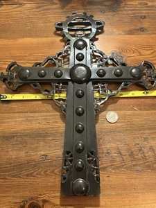 Vintage handgefertigtes braun gealtertes Blechkreuz Wand Volkskunst mexikanisch - Bild 1 von 15