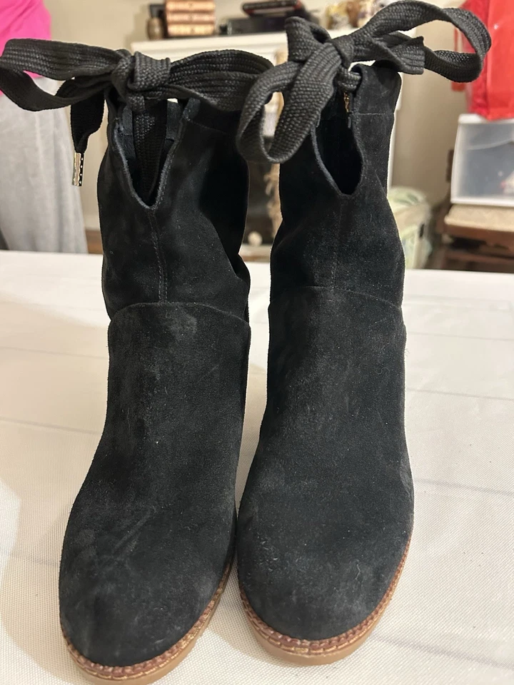 Botines Kate Spade Saunders de gamuza negros con cordones para mujer talla 8,5 Foto 1 de 4