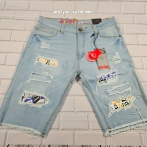 Herren blau Denim abgenutzt 5 Taschen ausgefranster Saum Shorts Royal Spirit Short - Bild 1 von 9