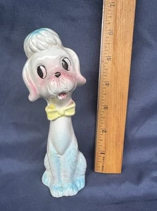 Vtg Poodle 1950's Mid-Century Figurine Kitschy Glossy Ceramic Pastel 6” Bow Tie - Picture 1 of 11