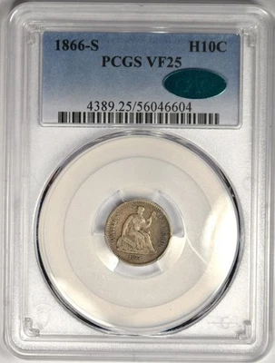 1866-S SEATED HALF DIME ~ PCGS VF25 CAC - Image 1 of 4