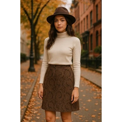 Harold's Women's Brown Paisley Print Knee Length Skirt | Dark Academia Classic - Image 1 of 4