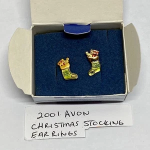 Vintage Avon Earrings Christmas Stocking 2001 Novelty Pierced Ears Stud NIB - Picture 1 of 9