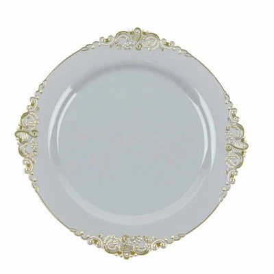 10 Round 10" Plastic Salad Dinner Plates Embossed Baroque Rim Party Decorations - Image 1 of 2