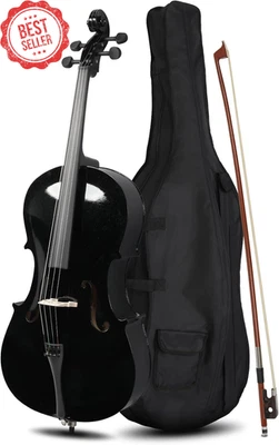 Juego de violonchelo acústico negro tamaño completo 4/4 con bolsa de arco puente de colofonia para principiantes Foto 1 de 4