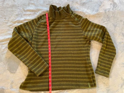 Mountain Hardwear women's large olive green striped sweater, button neck feature - Image 1 of 4