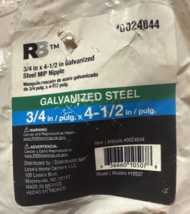 RB 10507 3/4-in x 4-1/2-in Galvanized   Steel MIP Nipple Fitting ( NIP) - Picture 1 of 2