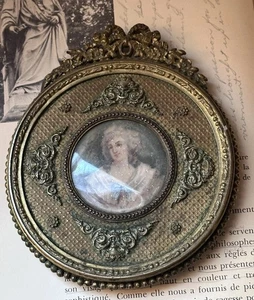 antique Oval Painting Portrait Victorian French Gilt Metal Frame travel mirror - Picture 1 of 7