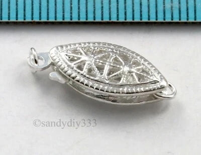 1x STERLING SILVER 1-STRAND CLASSIC FILIGREE NUT PEARL BOX CLASP 16mm #746 - Image 1 of 3