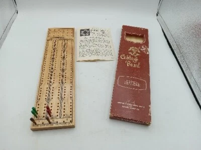 Cribbage Board Vintage Pleasantime Hardwood Three Track Tri Crib 706 W Box + Peg - Image 1 of 4