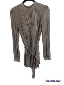 All Saints Womens 8 Crepe Silk Pleats Belt Roll Tab Long Sleeve Blouse Tunic - Picture 1 of 12