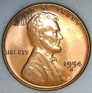 1954-S 1C Lincoln Wheat Cent UNC Red 24ct0214-3 - Picture 1 of 2