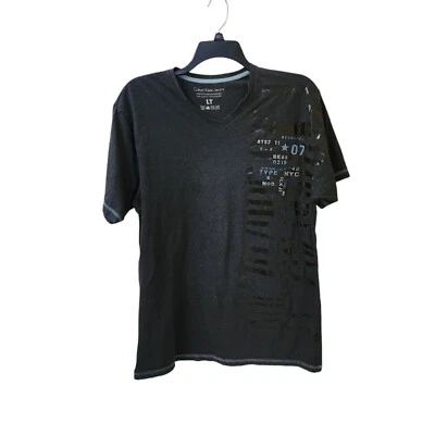 Calvin Klein Jeans Grey Blue Black Side Logo Men's T-Shirt Large Tall y2k 2000s - Image 1 of 4