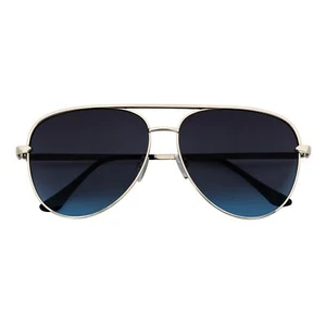 KEY - Oversize Flat Lens Metal Aviator Sunglasses Silver Lavender Blue - Picture 1 of 10