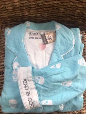 Novo Pijama PJ Salvage Aqua 100% Algodão Flanela CAVEIRA PJs Pequeno - Imagem 1 de 4