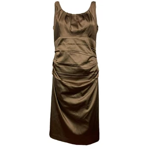 Suzi Chin Maggy Boutique Dress Womens Sz 16 Brown Bronze Satin Sheath Stretch - Picture 1 of 11