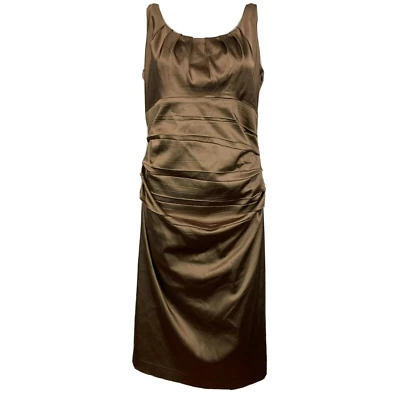 Suzi Chin Maggy Boutique Dress Womens Sz 16 Brown Bronze Satin Sheath Stretch - Image 1 of 4