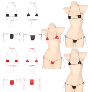 Women Set Bathing Suit Wet Look Swimwear Lace-up Clubwear Swimsuits Nightwear - Picture 1 of 45