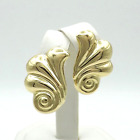 14k Gold Plume Feather Stud Earrings Bold Solid