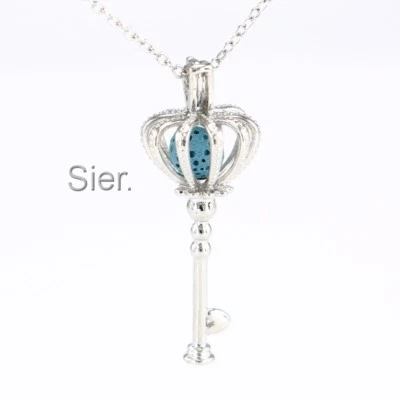 Crown ключ ароматерапии эфирное масло диффузор ожерелье медальон w 2 лавы камни - Изображение 1 из 4