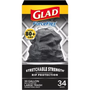 Glad ForceFlex Large Drawstring Black Trash Bags - 30gal/34ct - Picture 1 of 17