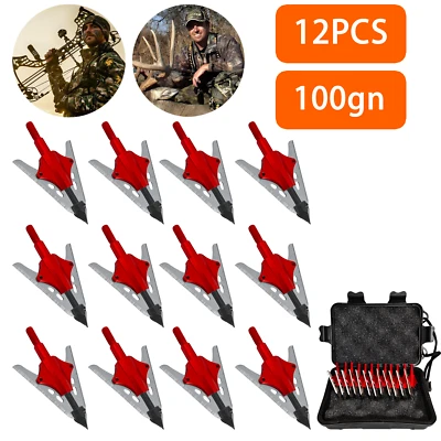 12Pcs BloodRunner Hunting Broadheads 100Gr 2 Spring Slide Retractable Blade Tip - Image 1 of 4