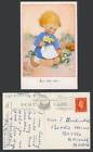 MABEL LUCIE ATTWELL 1938 Old Postcard ALL FOR YOU Little Girl Gather Flower 4181