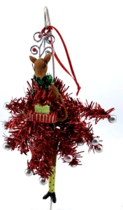 Renna Decorazione Natalizia Cuscinetto Regali Tinsel Gonna Perline Ciglia Vere - Foto 1 di 6