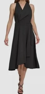DKNY Women's Black V-Neck Belted Sleeveless A-Line Dress Size 10 - Picture 1 of 3