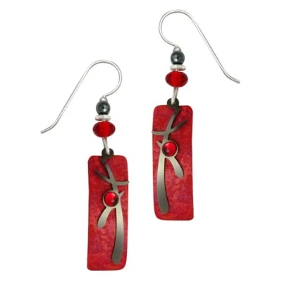 Adajio Red Column Asian-Design Hematite Overlay Pierced Earrings Made in USA - Image 1 of 4