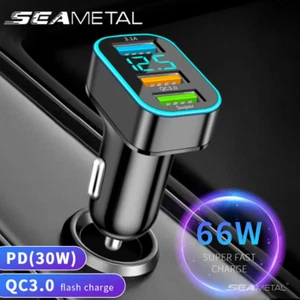66W Autoladegerät Zigarettenanzünder Adapter 3-Port USB A+C Mit Spannungsanzeige - Imagen 1 de 7