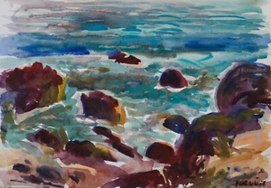 "Malibu Rocks #1 acuarela impresionismo John Kilduff 11,6""x16,5"" - Imagen 1 de 3