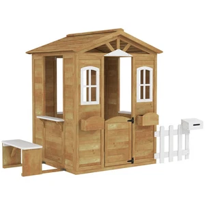 Kids Wooden Playhouse Door Windows Mailbox Flower Pot Holder Bench 3-6 Years - Picture 1 of 12