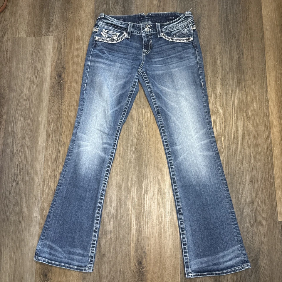 Vigoss The Chelsea Bootcut Denim Jeans Womens 7/8x33 Bling Thick Stitch Studded - Image 1 of 4