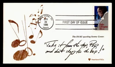 DR WHO 1986 FDC DUKE ELLINGTON MUSIC HEARTLAND CACHET M58466 - Image 1 of 2
