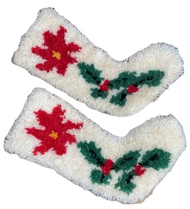 2 Vintage Crocheted Granny Holly Christmas Stockings 15” Lot Matching - Picture 1 of 2